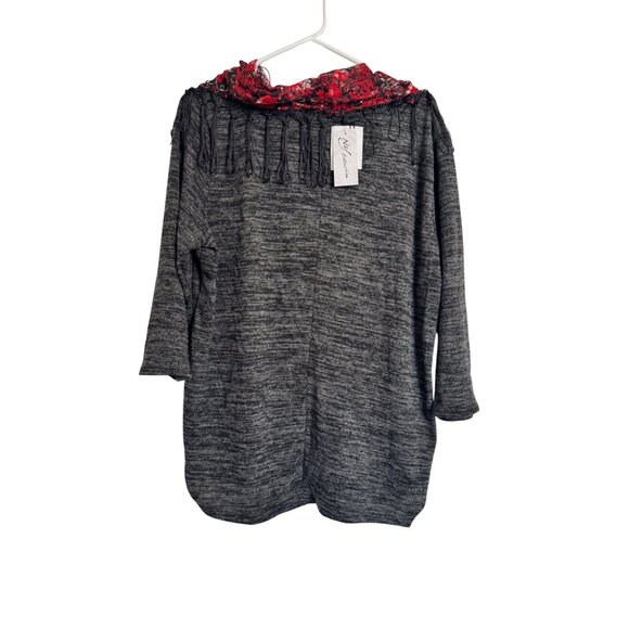 NY Collection Gray Heather Lightweight Sweater Size XL Red Scarf NWT - Picture 5 of 11